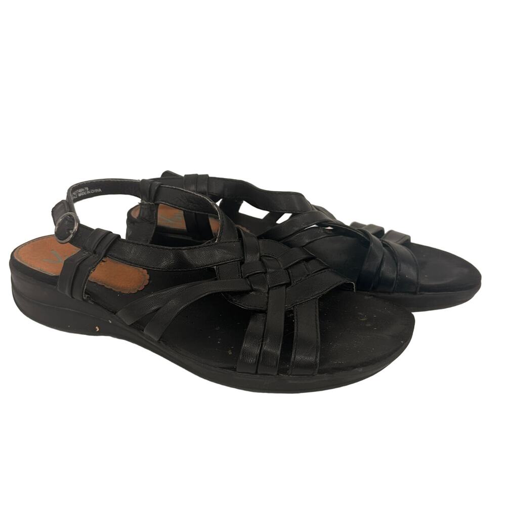 Yuu Women's Black Jurisa Leather Strappy Sandals Size 8.5